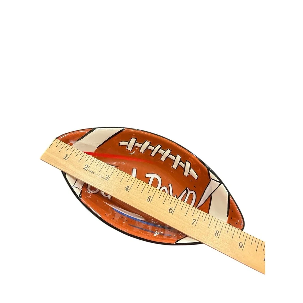 Football‎ Shaped Touch Down Super Bowl Ceramic Snack Dip Dish Clay Art Lot of 2